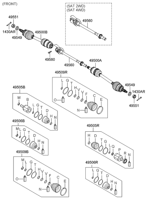 2006 Hyundai Santa Fe Bearing Bracket & Shaft Assembly Diagram for 49560-2B550