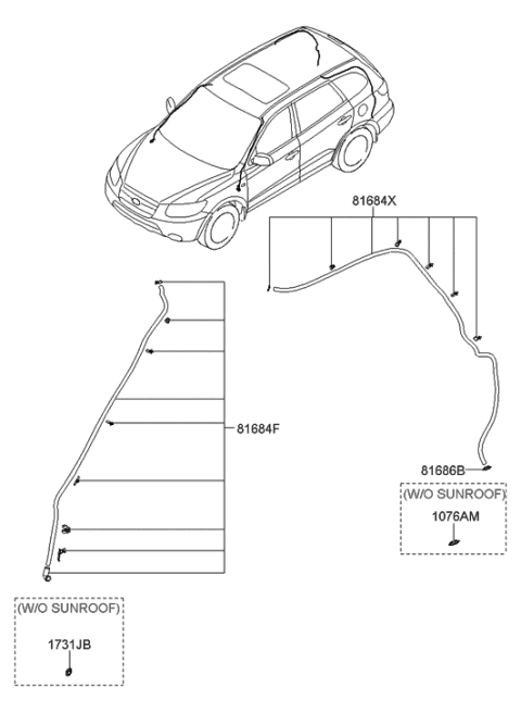 2006 Hyundai Santa Fe Hose Assembly-Sunroof Drain,RH Diagram for 81683-0W000