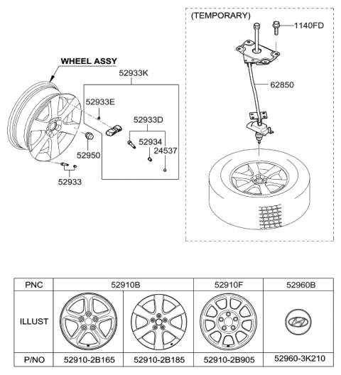 2020 Hyundai Sonata Nut-Hub Diagram for 52950-1G000