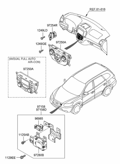 2006 Hyundai Santa Fe Heater Control Assembly Diagram for 97250-2B151-WK