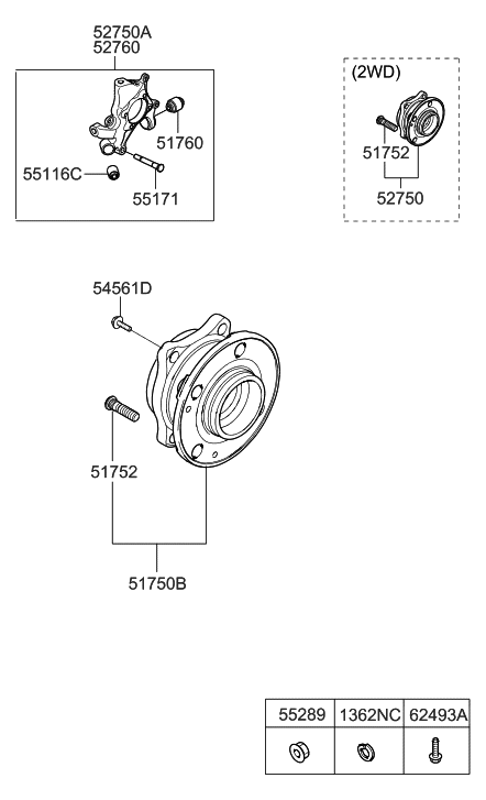 2020 Hyundai Sonata Wheel Hub Assembly Diagram for 51750-2B000