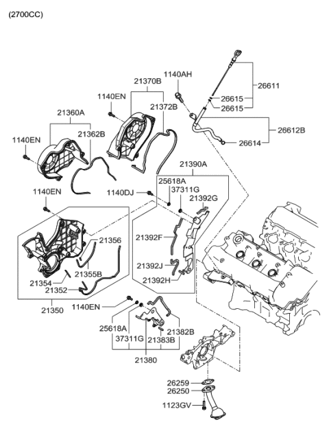 2006 Hyundai Santa Fe Timing Cover & Oil Pump Diagram 1