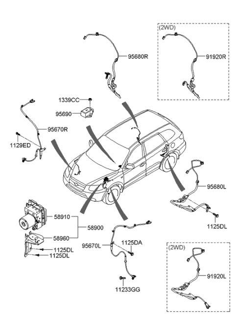 2006 Hyundai Santa Fe Bracket-Hydraulic Module Diagram for 58960-2B800
