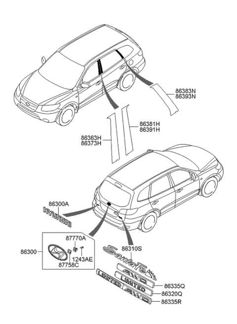 2020 Hyundai Sonata Santafe Emblem Diagram for 86310-2B900