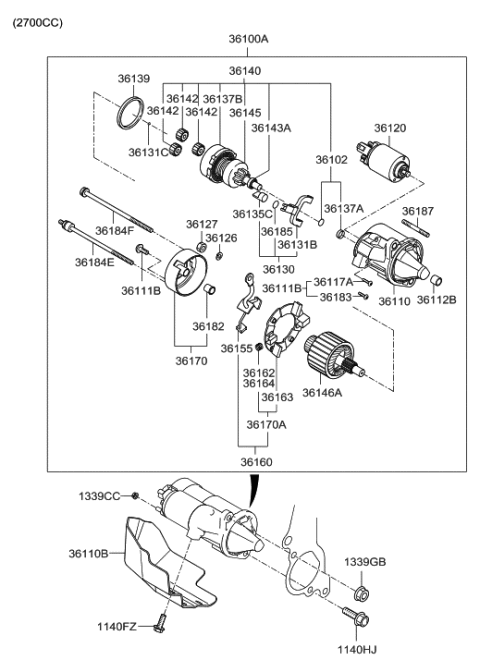 2006 Hyundai Santa Fe Holder & Brush Assembly Diagram for 36159-3C130