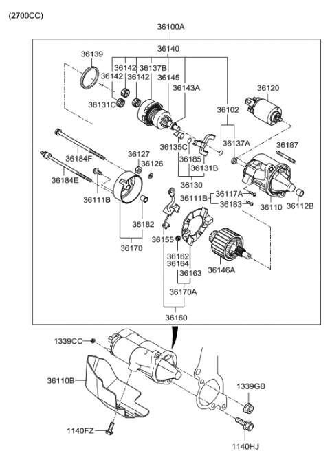 2020 Hyundai Sonata Lever Kit-Starter Pinion Shift Diagram for 36130-3C100