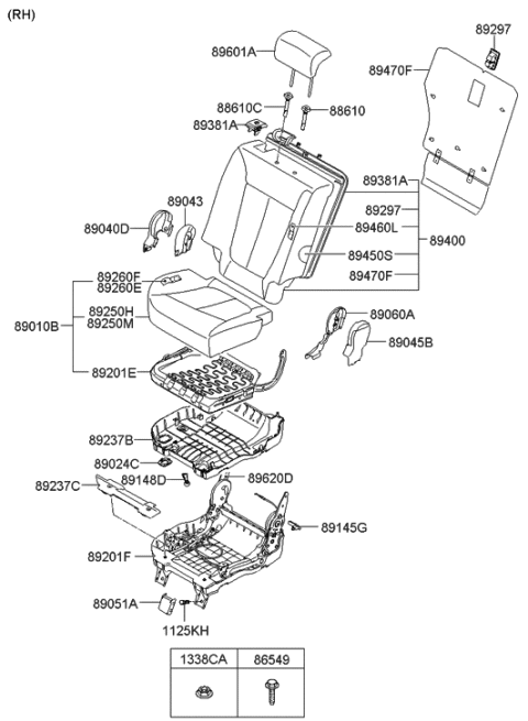 2020 Hyundai Sonata Board Assembly-2ND Back,RH Diagram for 89470-0W500-J9