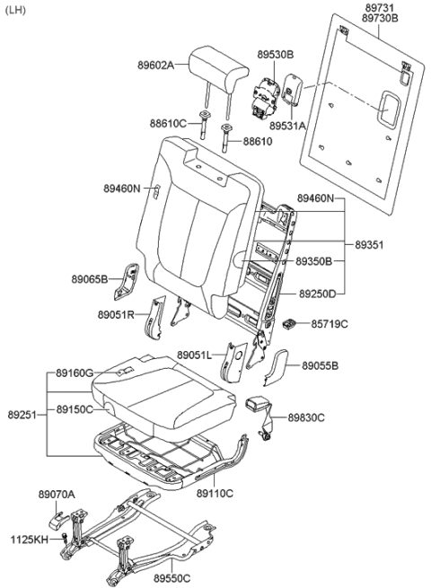 2020 Hyundai Sonata Board Assembly-3RD Seat Back RH Diagram for 89470-0W400-J4