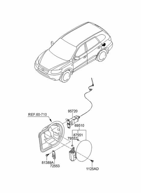 2006 Hyundai Santa Fe Opener Assembly-Fuel Filler Door Diagram for 95720-2B000