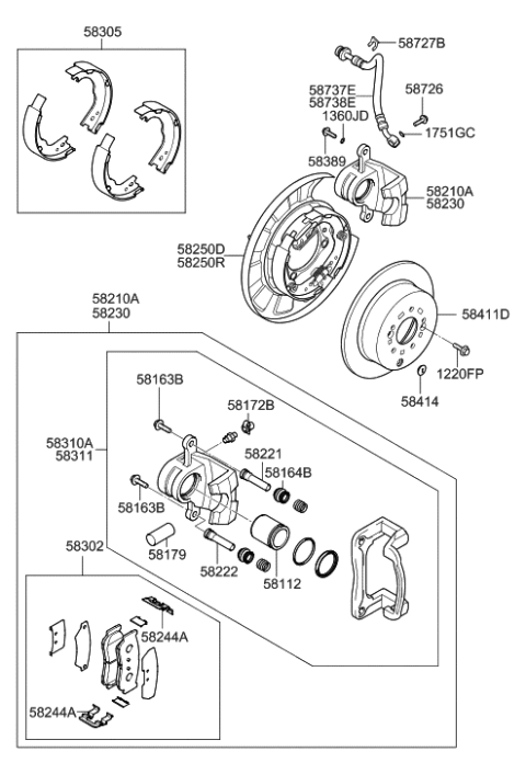 2006 Hyundai Santa Fe Brake Assembly-Rear Wheel,LH Diagram for 58210-2B000
