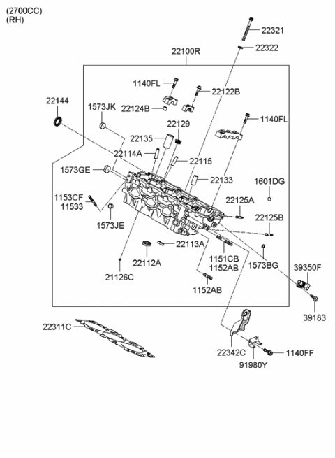 2006 Hyundai Santa Fe Seat-Intake Valve Diagram for 22112-3E000