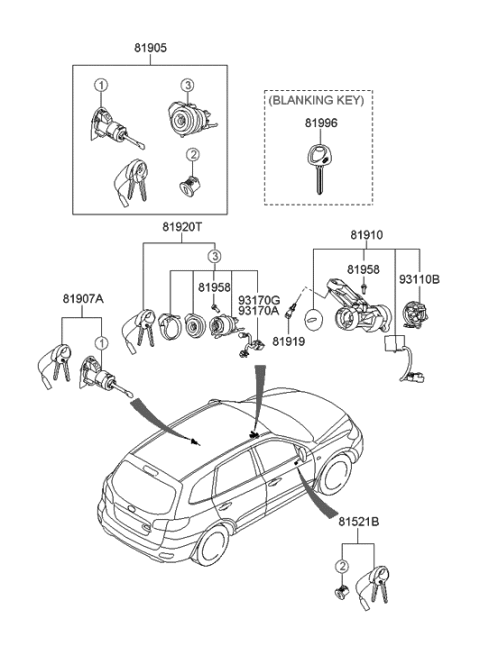 2006 Hyundai Santa Fe Cylinder Assembly-Steering & Ignition Lock Diagram for 81920-2BA10