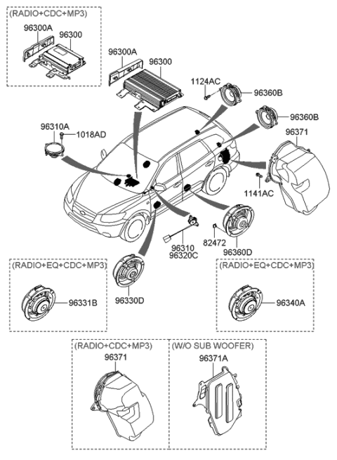 2006 Hyundai Santa Fe Front Center Speaker Assembly Diagram for 96300-0W210