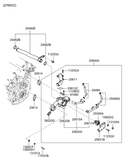 2020 Hyundai Sonata Housing-Thermostat Diagram for 25622-3E001