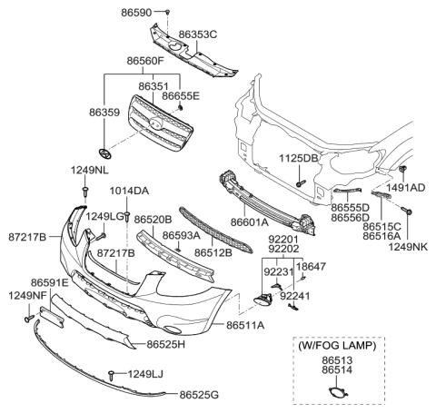 2006 Hyundai Santa Fe Radiator Grille Assembly Diagram for 86560-2B020