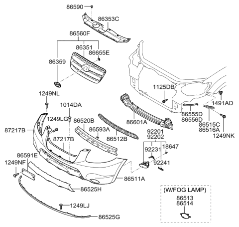 2020 Hyundai Sonata Radiator Grille Diagram for 86561-2B020