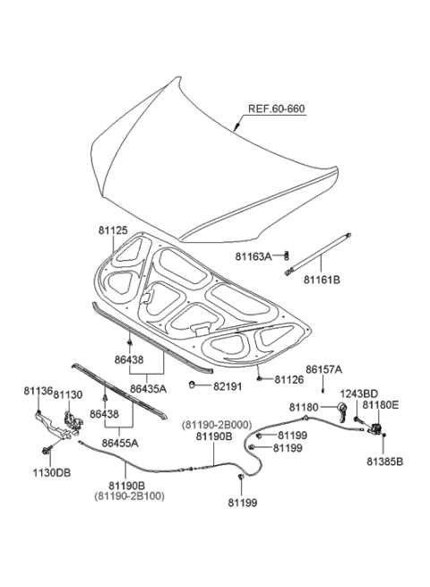 2006 Hyundai Santa Fe Lifter-Hood Diagram for 81160-2B000