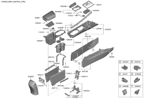 2009 Hyundai Accent Cup Holder Assembly Diagram for 84670-AA000-4X