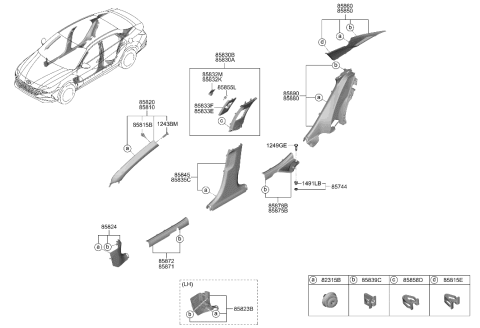 2022 Hyundai Elantra Trim Assembly-Ctr Pillar UPR LH Diagram for 85830-AA100-NNB