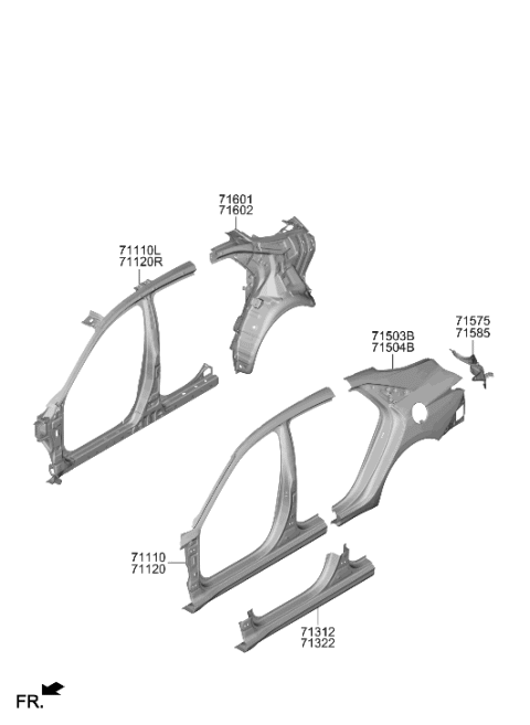 2021 Hyundai Elantra Panel Assembly-Quarter Outer,RH Diagram for 71504-0AC10