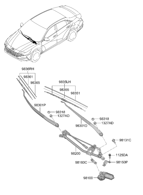 2023 Hyundai Elantra Korean made Windshield Wiper Diagram