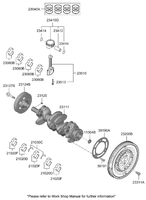 2021 Hyundai Elantra Korean made Crankshaft & Piston Diagram 2