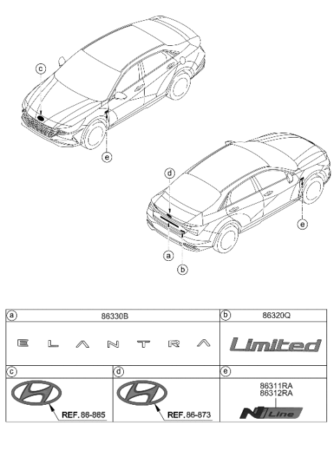 2021 Hyundai Elantra Emblem-N Line,RH Diagram for 86318-AA000