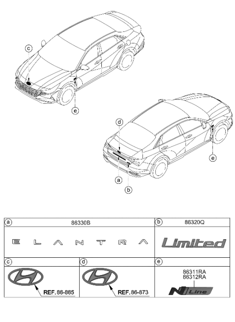 2009 Hyundai Accent Emblem-ELANTRA Diagram for 86310-AA100
