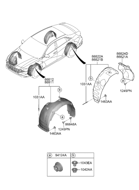 2021 Hyundai Elantra GUARD-REAR WHEEL REAR PIECE,RH Diagram for 86826-IB000