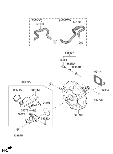2014 Hyundai Accent Cylinder Assembly-Brake Master Diagram for 58510-AA450