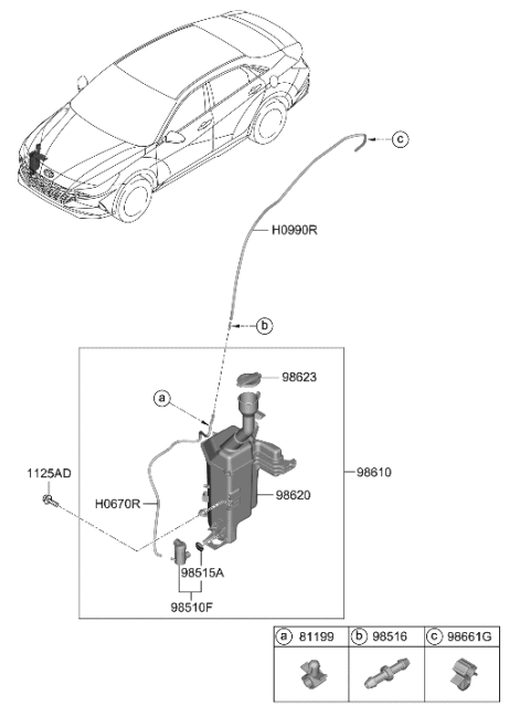 2011 Hyundai Accent Reservoir Assembly-W/SHLD Washer Diagram for 98611-AA000