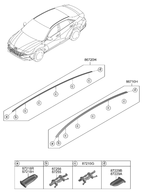 2021 Hyundai Elantra Roof Garnish & Rear Spoiler Diagram