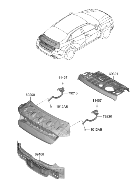 2011 Hyundai Accent Panel Assembly-Back Diagram for 69100-AA000