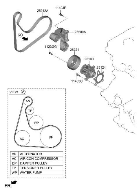 2009 Hyundai Accent Tensioner Assembly Diagram for 25281-2J001