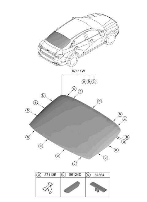 2023 Hyundai Elantra Rear Window Glass & Moulding Diagram