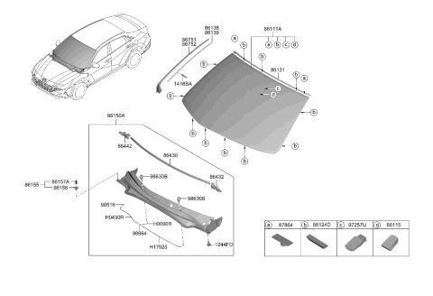 2021 Hyundai Elantra Windshield Glass Diagram