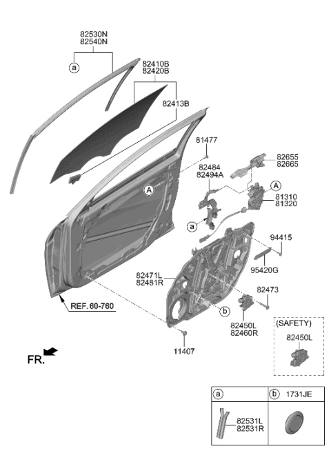 2023 Hyundai Elantra Front Door Window Regulator & Glass Diagram