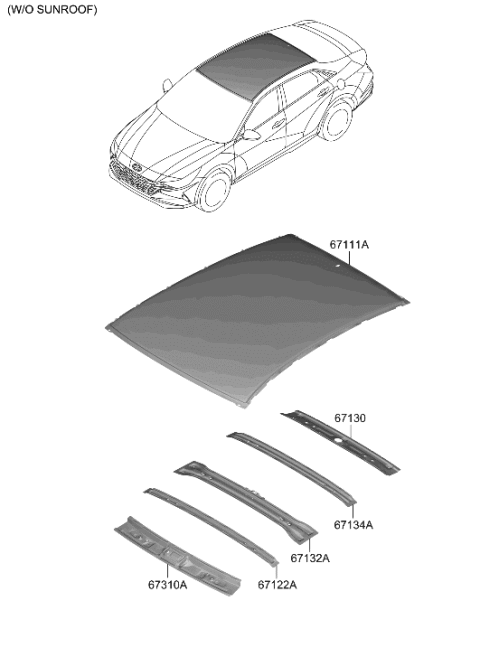 2021 Hyundai Elantra Korean made Roof Panel Diagram 1