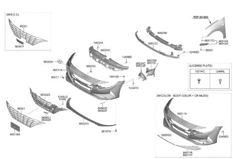 2021 Hyundai Elantra Cover-Radiator Grille UPR Diagram for 86391-AA000