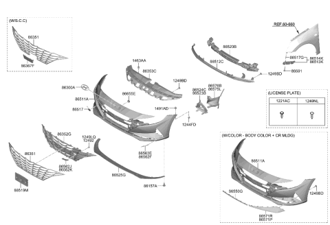 2009 Hyundai Accent Lip-Front Bumper Diagram for 86590-AA800
