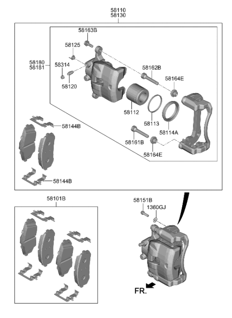 2014 Hyundai Accent CALIPER Kit-Brake,LH Diagram for 58180-AAA00