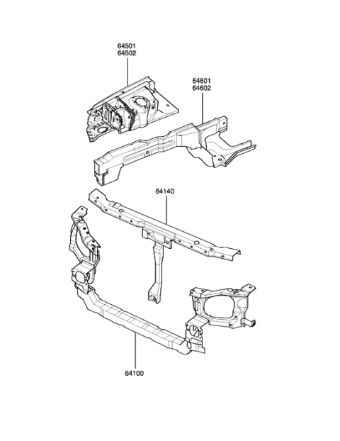 2005 Hyundai Sonata Old Body Style Fender Apron & Radiator Support Panel Diagram