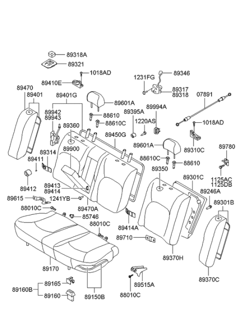 2001 Hyundai Sonata Rear Right Seatback Main Cover Diagram for 89470-3D462-PDN