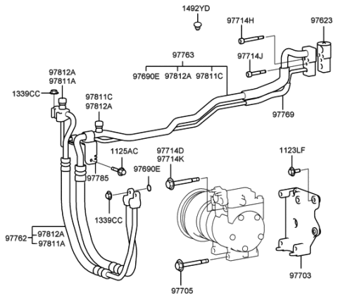 2005 Hyundai Sonata Old Body Style Air conditioning System-Cooler Line Diagram 1