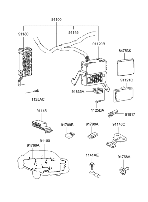 2012 Hyundai Genesis Junction Box Assembly Diagram for 91120-3D200