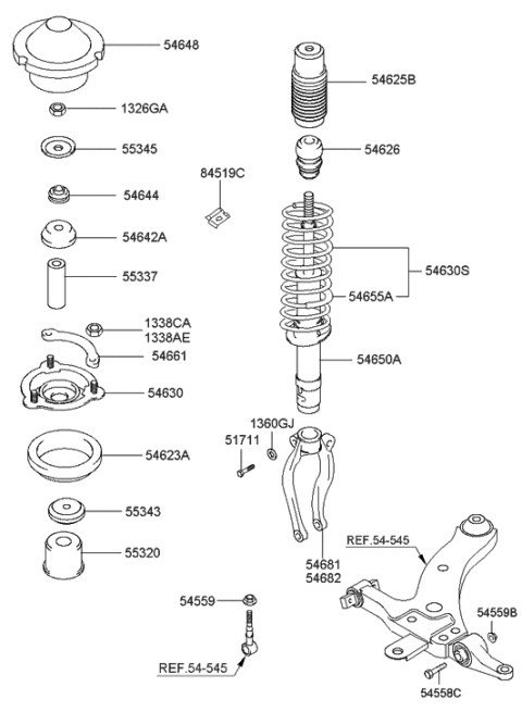 2005 Hyundai Sonata Front Spring & Strut Diagram