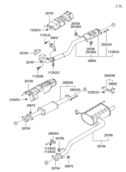 2004 Hyundai Sonata Muffler & Exhaust Pipe Diagram 1