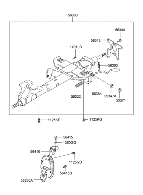 2001 Hyundai Sonata Steering Column & Shaft Diagram