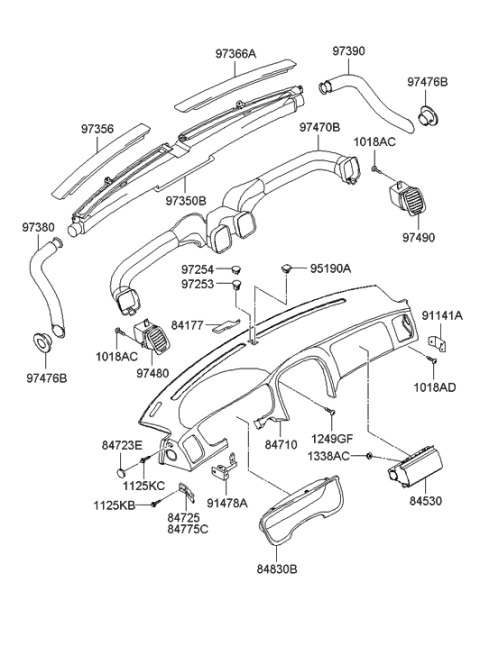 2005 Hyundai Sonata Old Body Style Crash Pad Upper Diagram