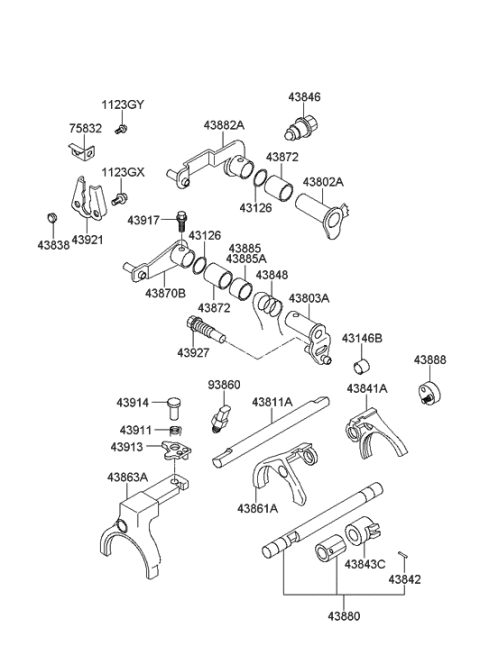 2005 Hyundai Sonata Old Body Style Gear Shift Control (MTM) Diagram